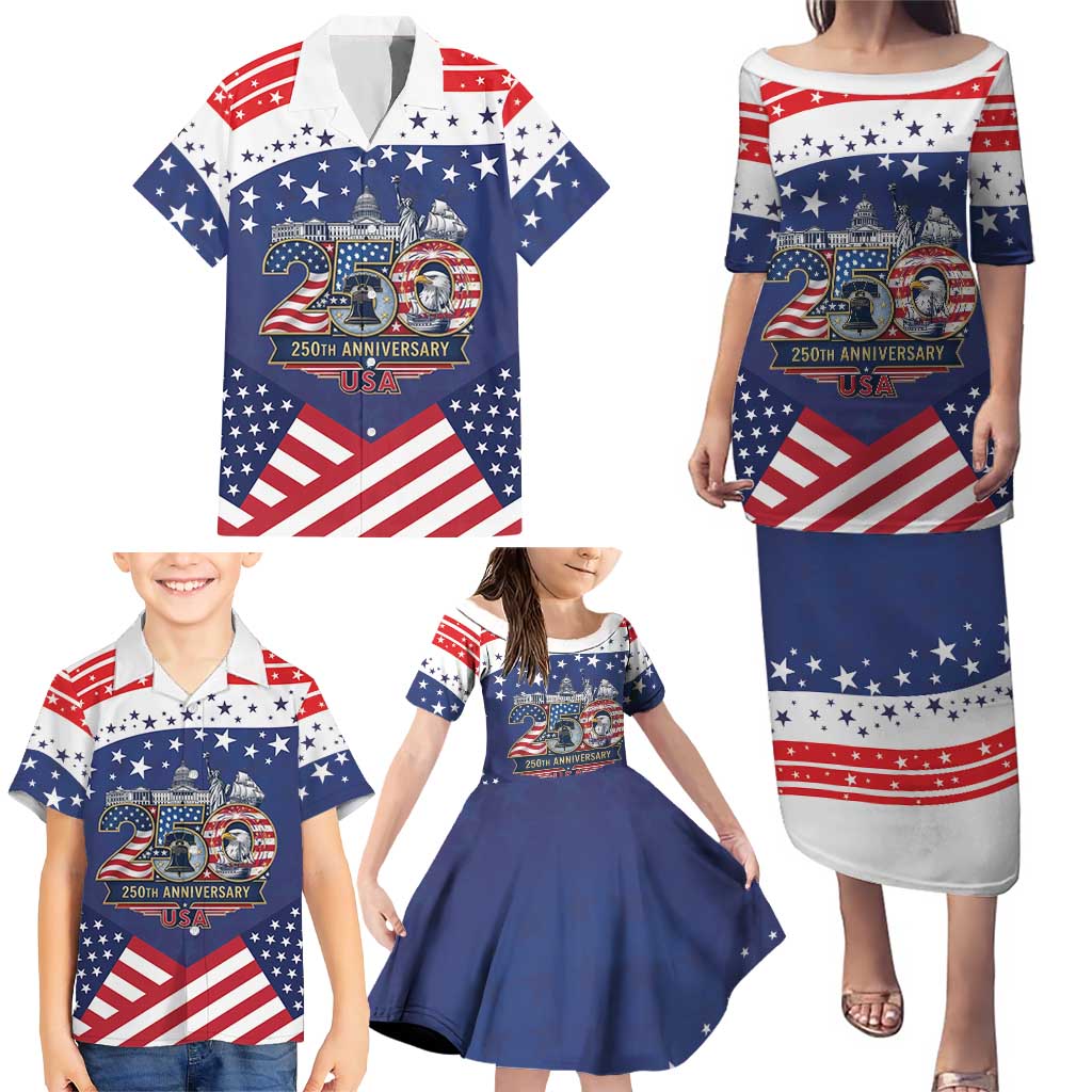 USA 250 Years of Freedom Family Matching Puletasi and Hawaiian Shirt All American Pride