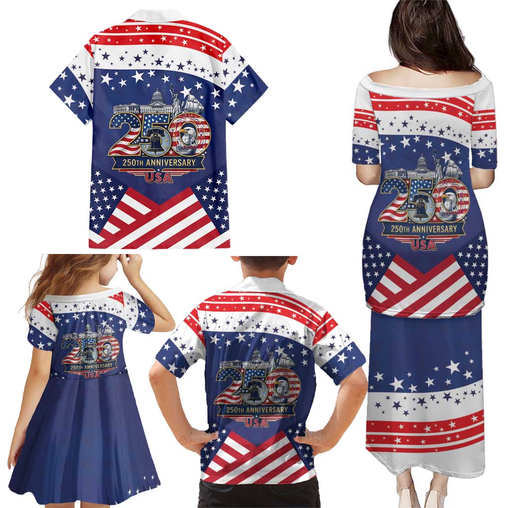 USA 250 Years of Freedom Family Matching Puletasi and Hawaiian Shirt All American Pride