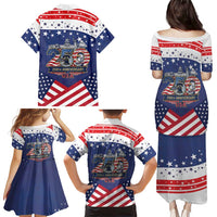 USA 250 Years of Freedom Family Matching Puletasi and Hawaiian Shirt All American Pride