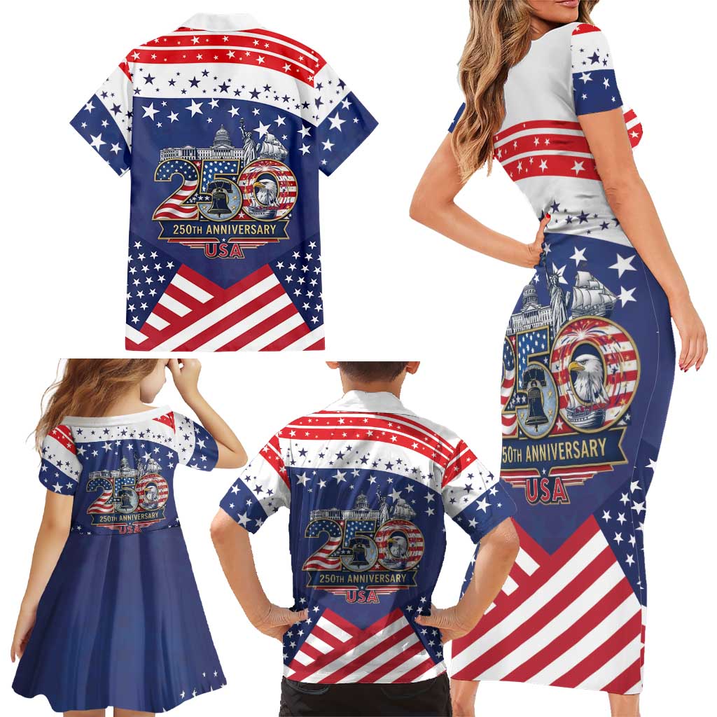 USA 250 Years of Freedom Family Matching Short Sleeve Bodycon Dress and Hawaiian Shirt All American Pride