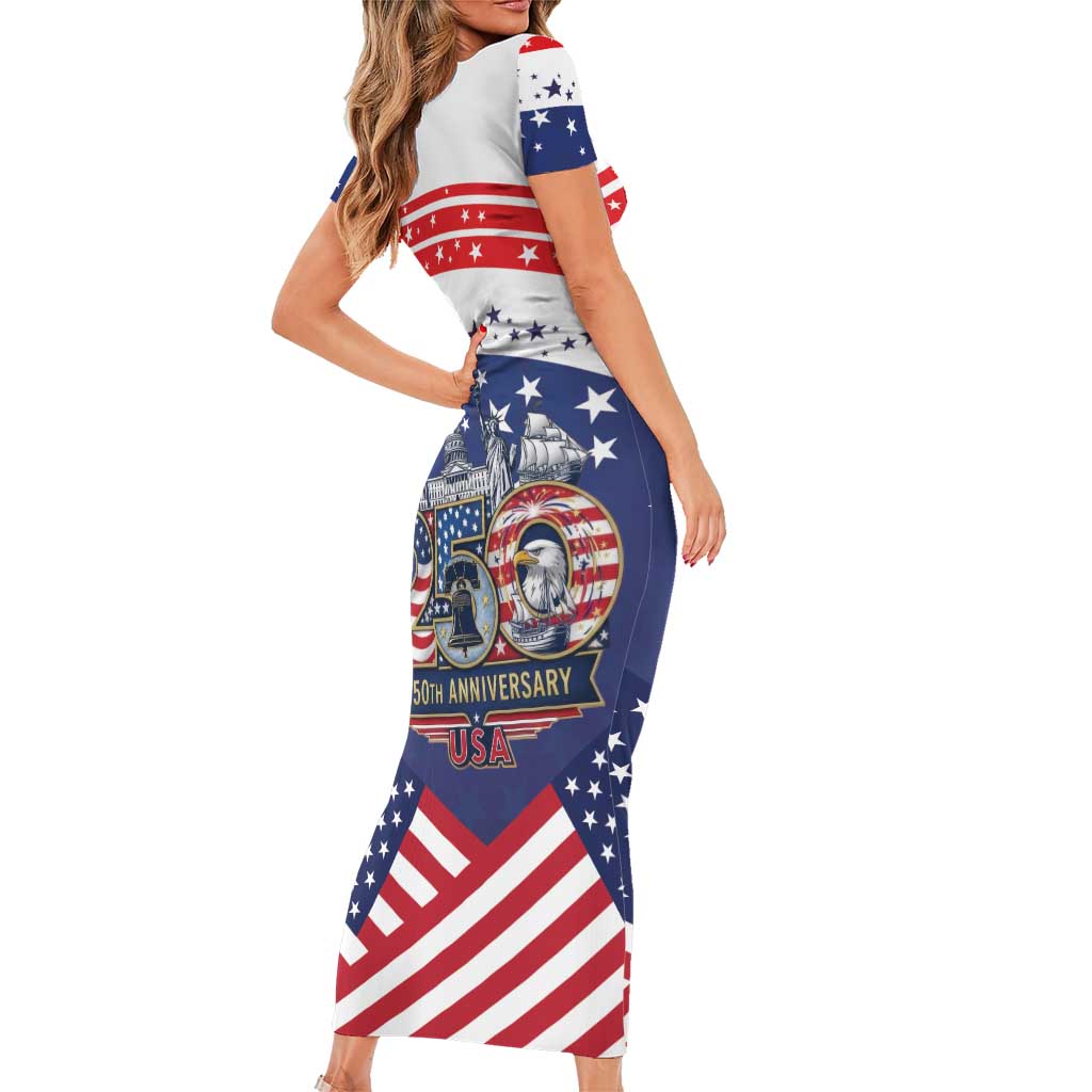 USA 250 Years of Freedom Family Matching Short Sleeve Bodycon Dress and Hawaiian Shirt All American Pride