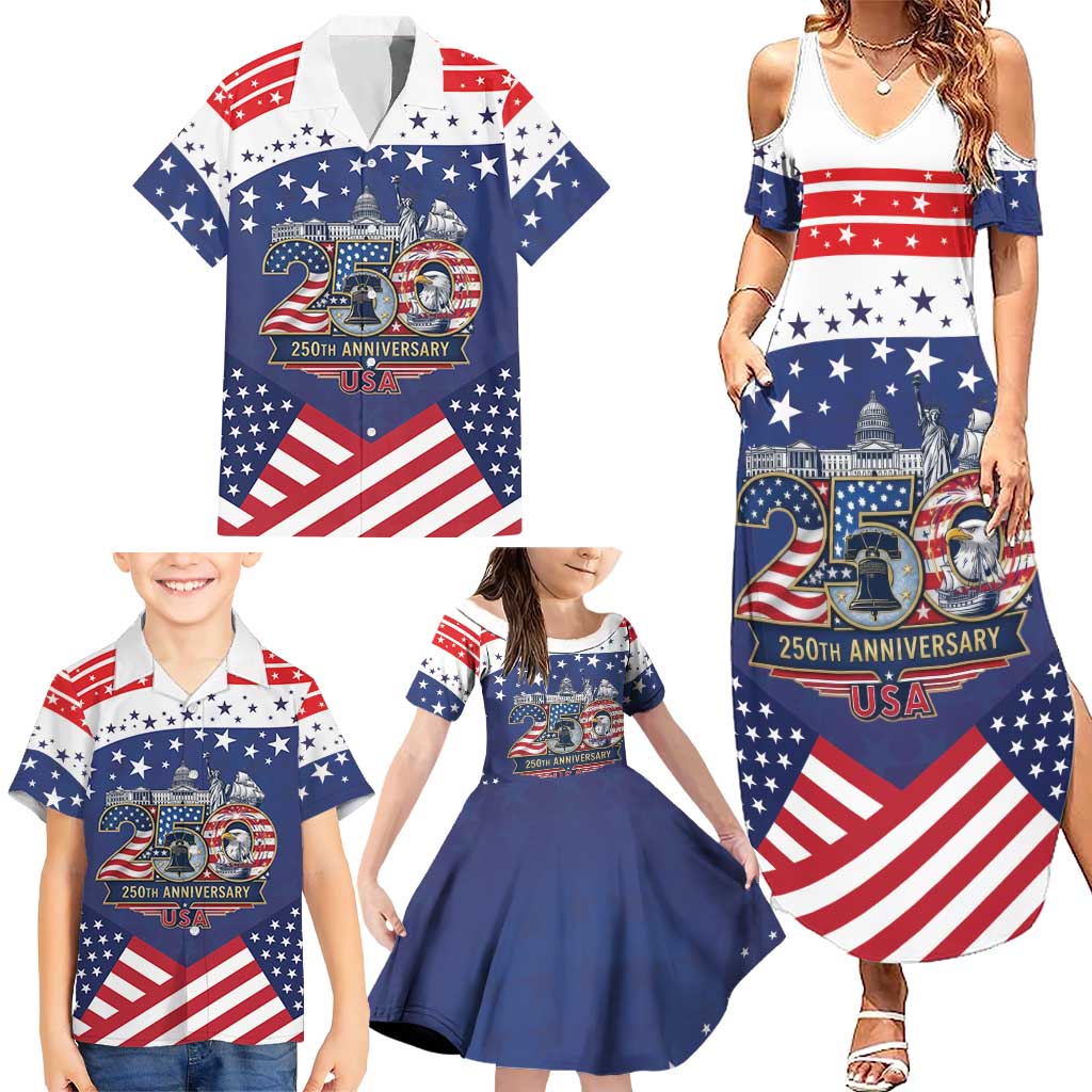 USA 250 Years of Freedom Family Matching Summer Maxi Dress and Hawaiian Shirt All American Pride