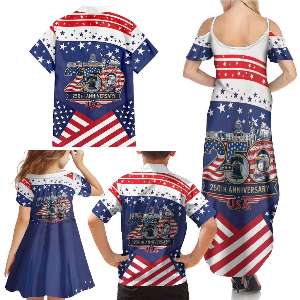 USA 250 Years of Freedom Family Matching Summer Maxi Dress and Hawaiian Shirt All American Pride
