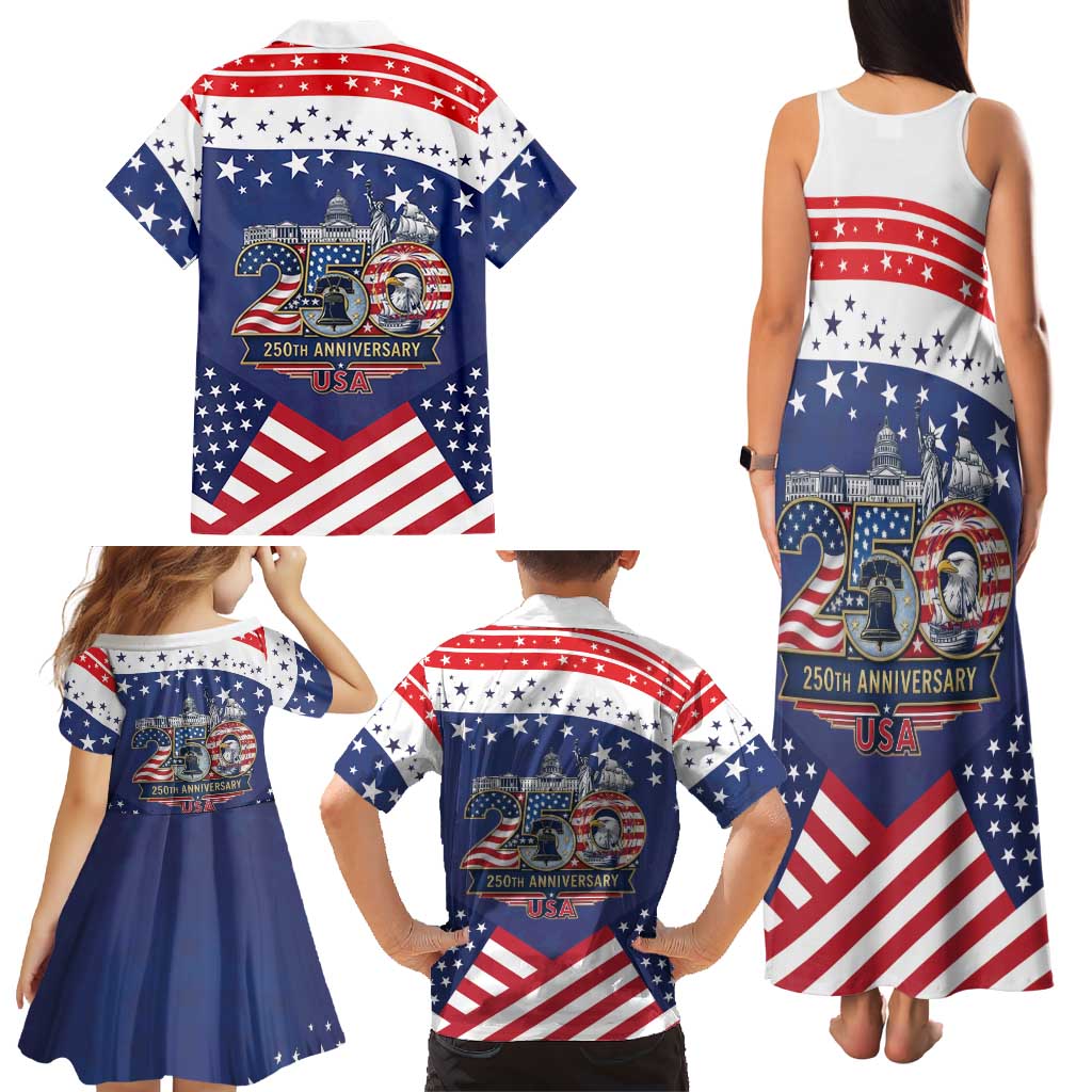 USA 250 Years of Freedom Family Matching Tank Maxi Dress and Hawaiian Shirt All American Pride