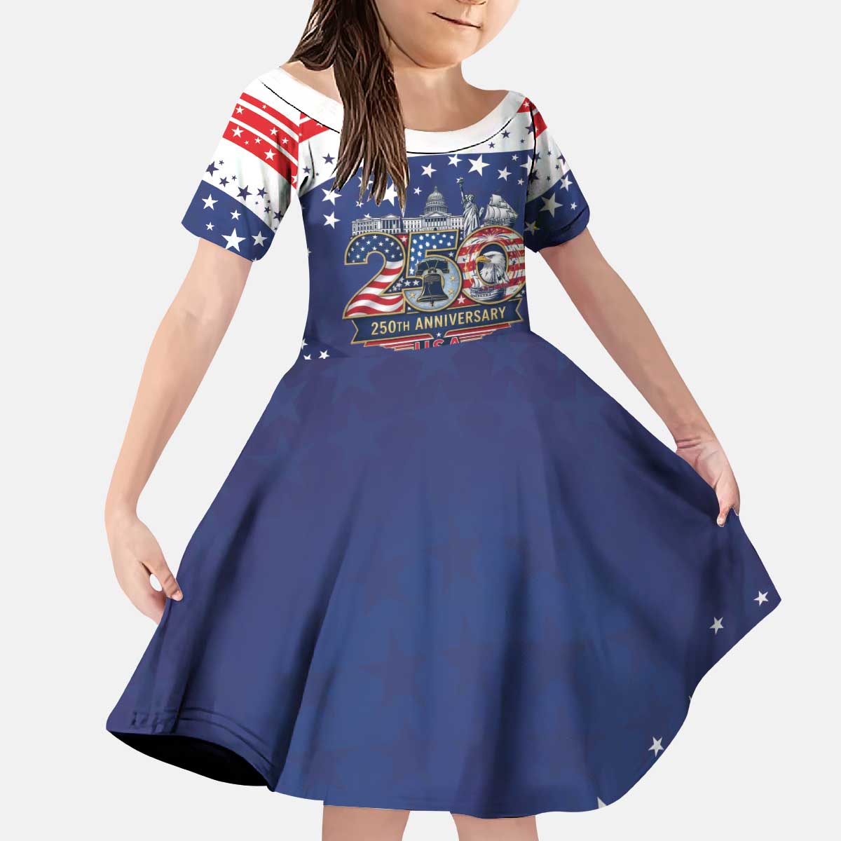 USA 250 Years of Freedom Kid Short Sleeve Dress All American Pride