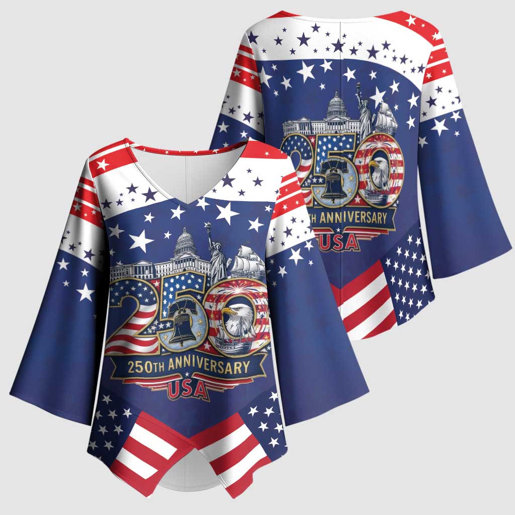 USA 250 Years of Freedom Kimono Sleeve Blouse All American Pride