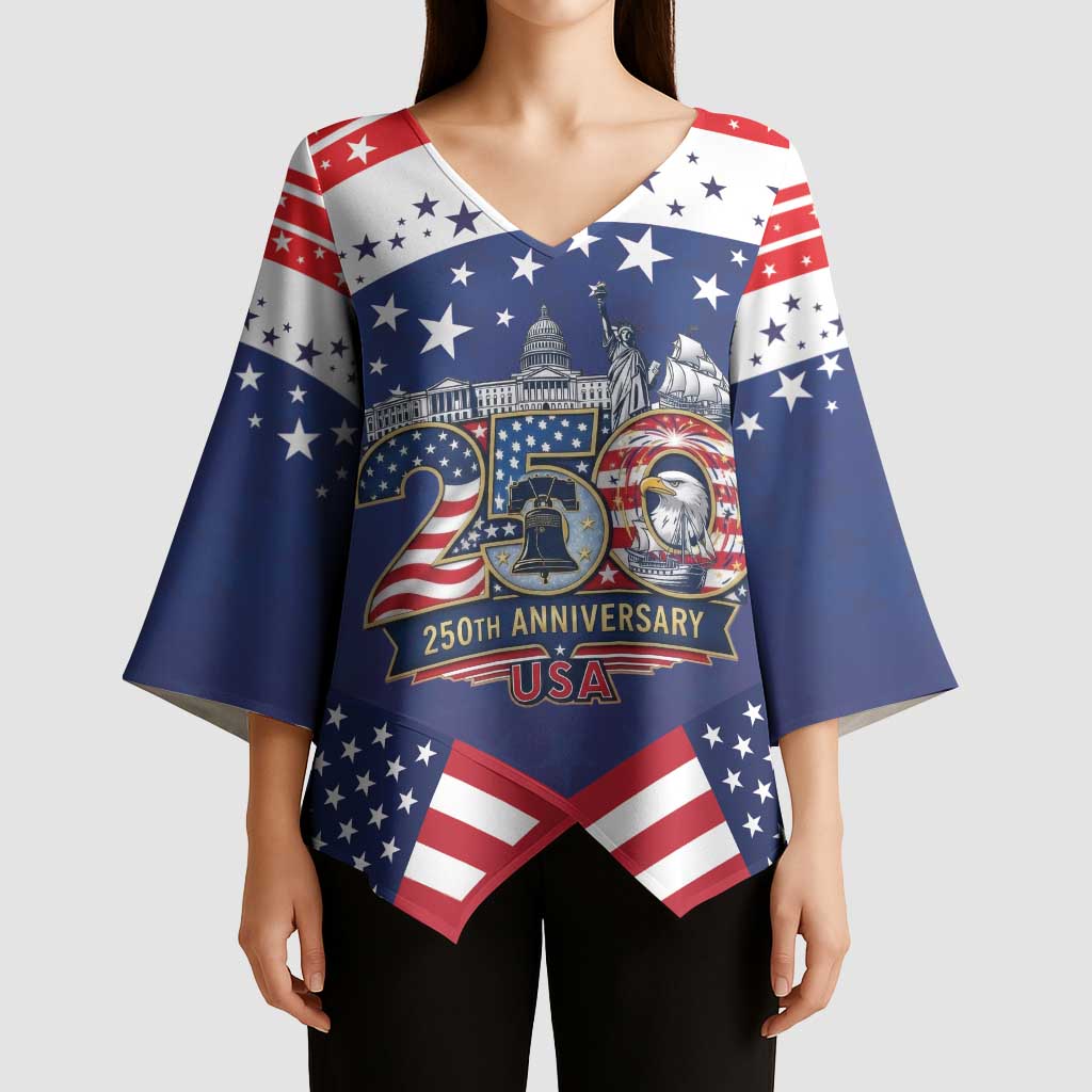 USA 250 Years of Freedom Kimono Sleeve Blouse All American Pride