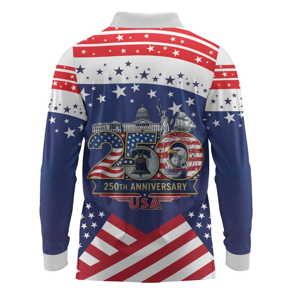 USA 250 Years of Freedom Long Sleeve Polo Shirt All American Pride