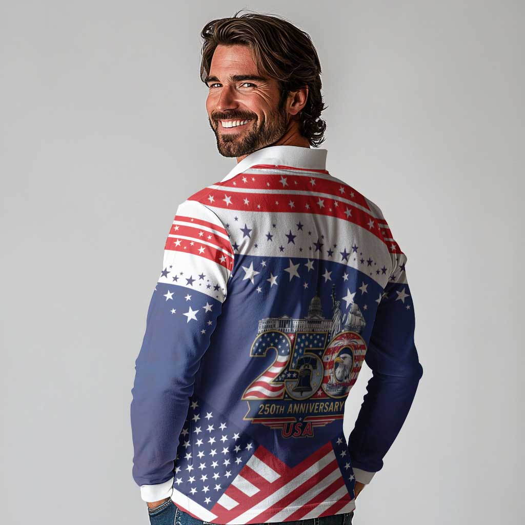 USA 250 Years of Freedom Long Sleeve Polo Shirt All American Pride
