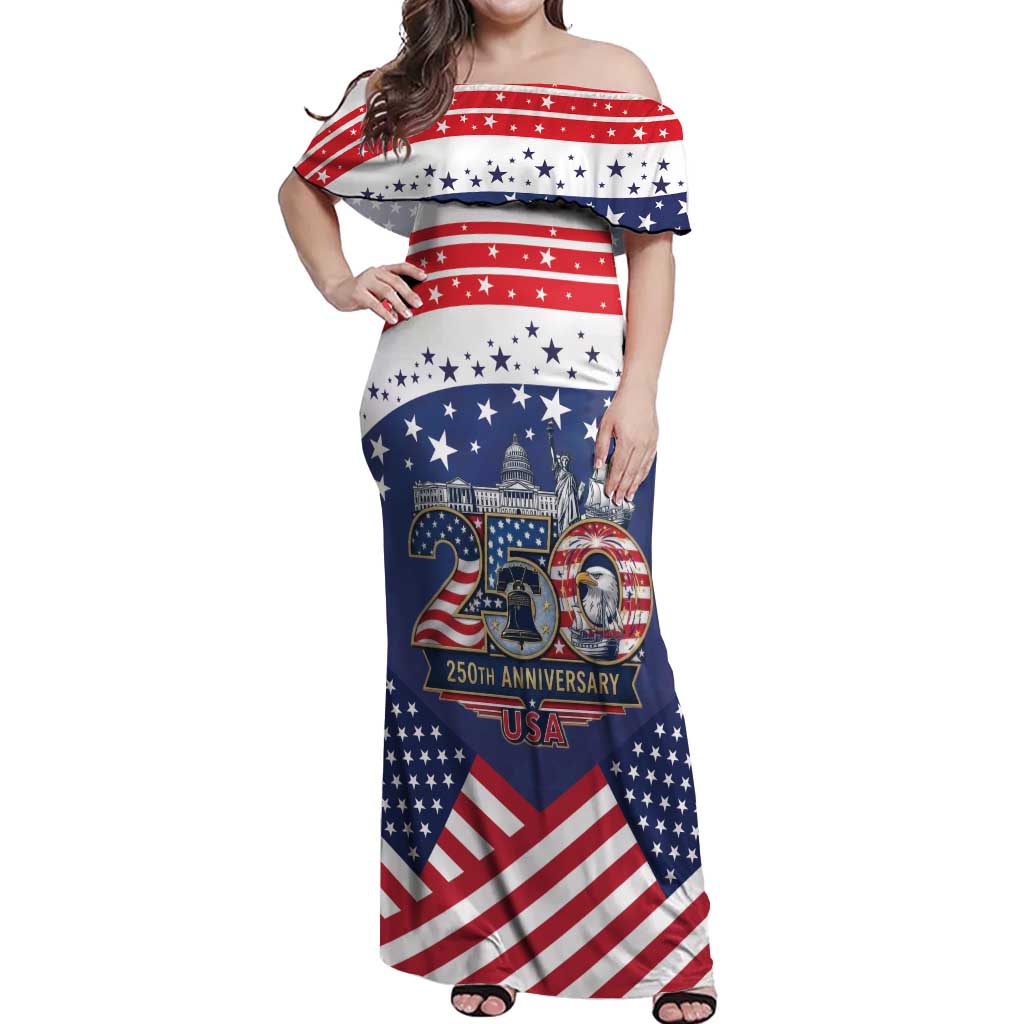 USA 250 Years of Freedom Off Shoulder Maxi Dress All American Pride