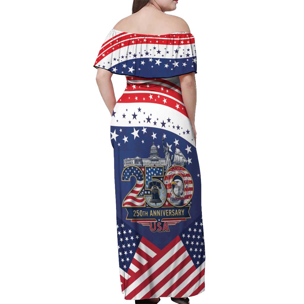 USA 250 Years of Freedom Off Shoulder Maxi Dress All American Pride