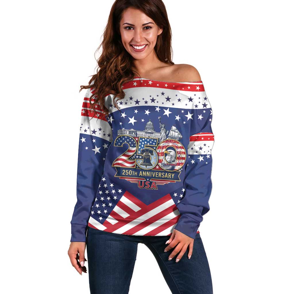 USA 250 Years of Freedom Off Shoulder Sweater All American Pride