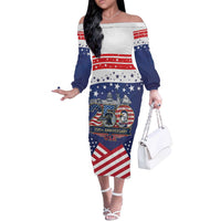 USA 250 Years of Freedom Off The Shoulder Long Sleeve Dress All American Pride