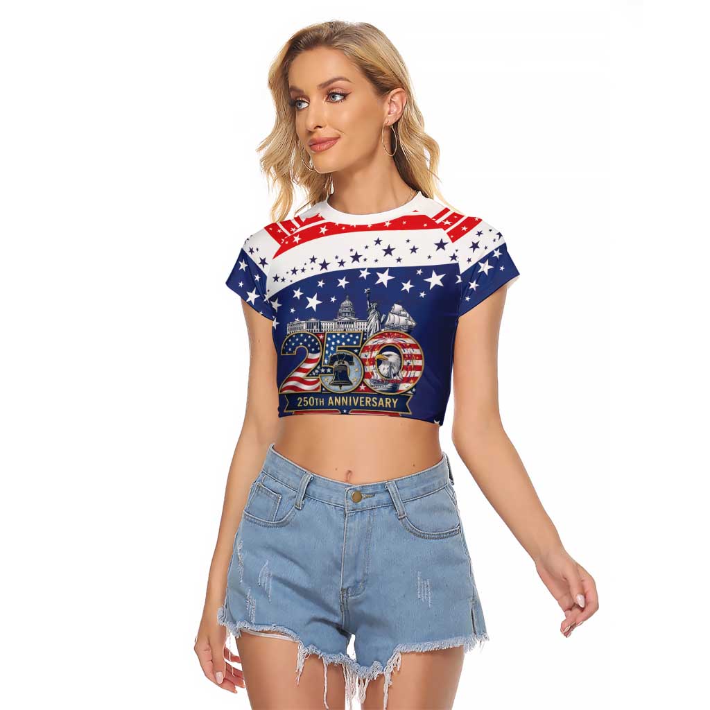 USA 250 Years of Freedom Raglan Cropped T Shirt All American Pride