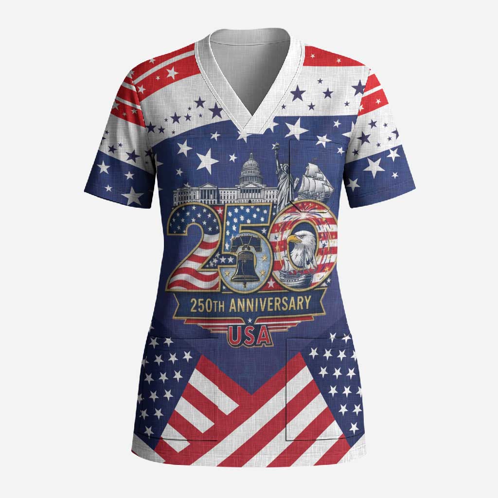 USA 250 Years of Freedom Scrub Top All American Pride