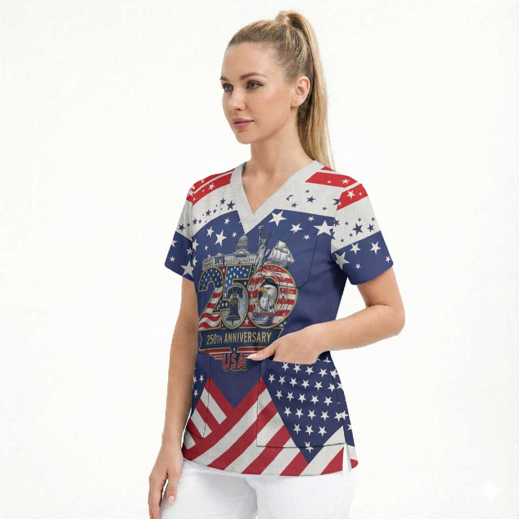 USA 250 Years of Freedom Scrub Top All American Pride