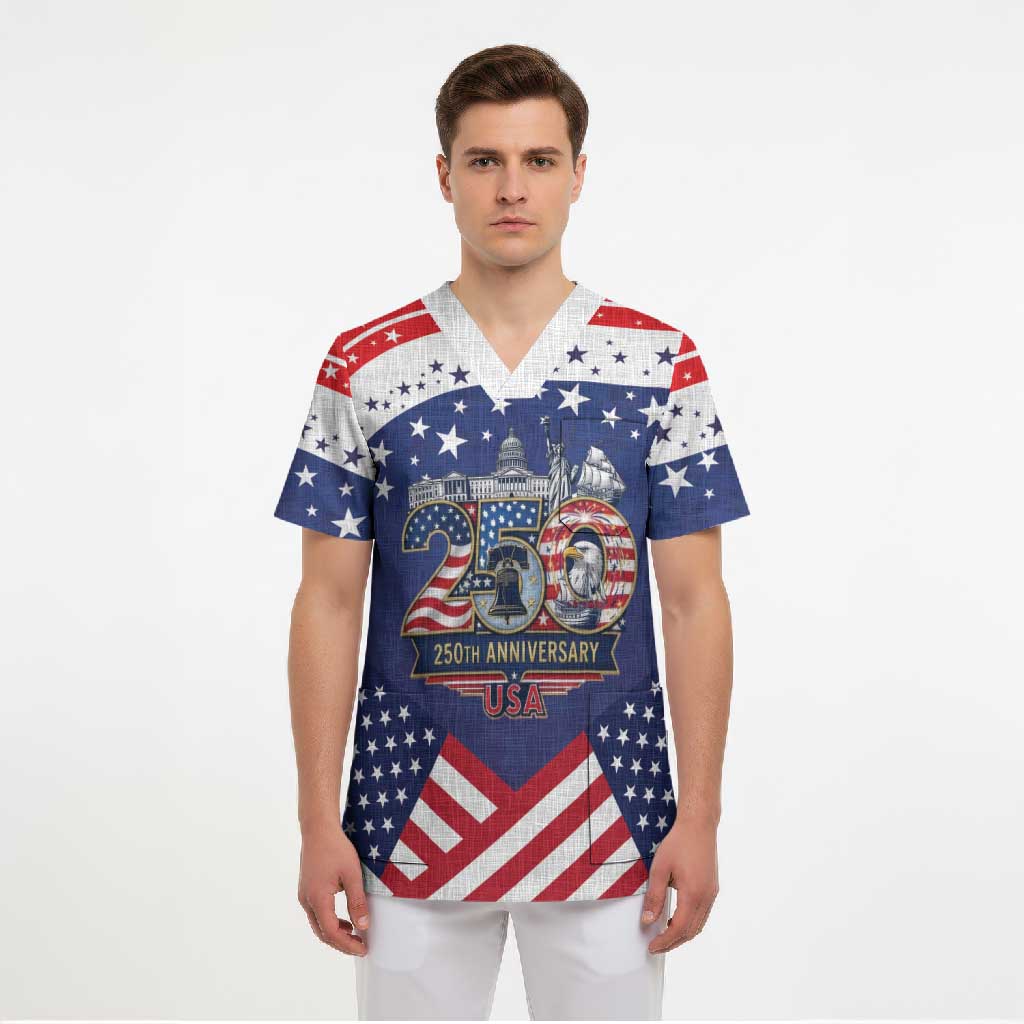 USA 250 Years of Freedom Scrub Top All American Pride