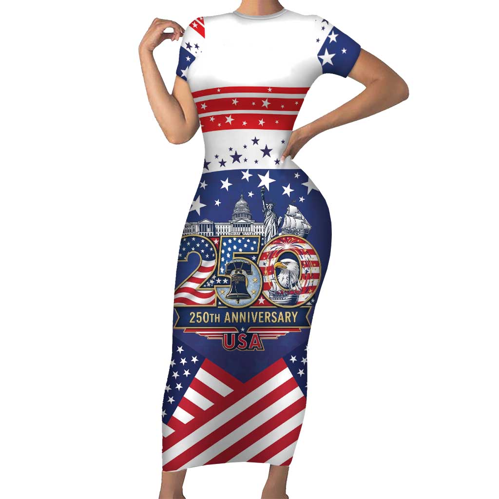 USA 250 Years of Freedom Short Sleeve Bodycon Dress All American Pride