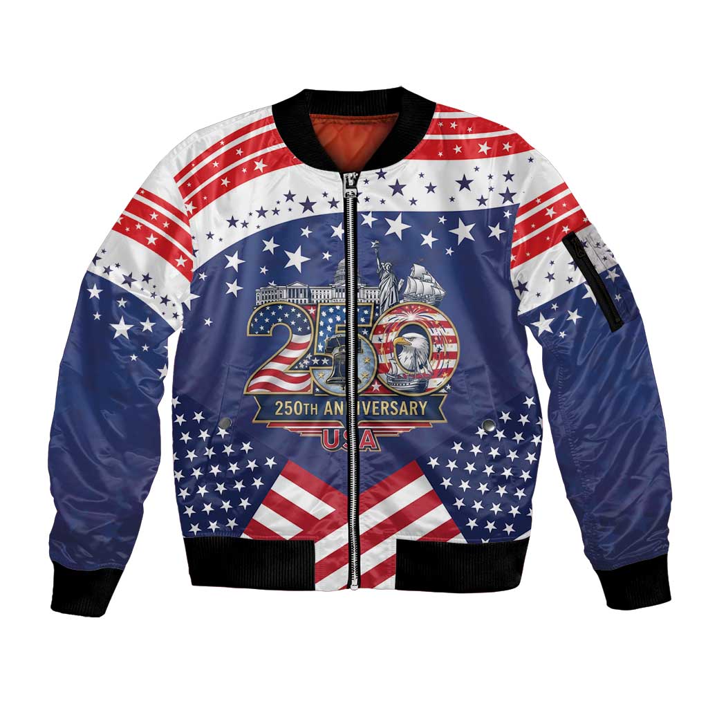 USA 250 Years of Freedom Sleeve Zip Bomber Jacket All American Pride
