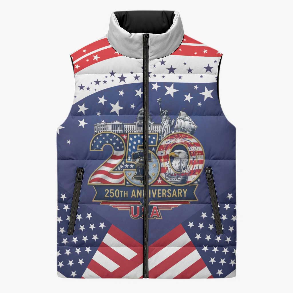 USA 250 Years of Freedom Sleeveless Puffer Jacket All American Pride
