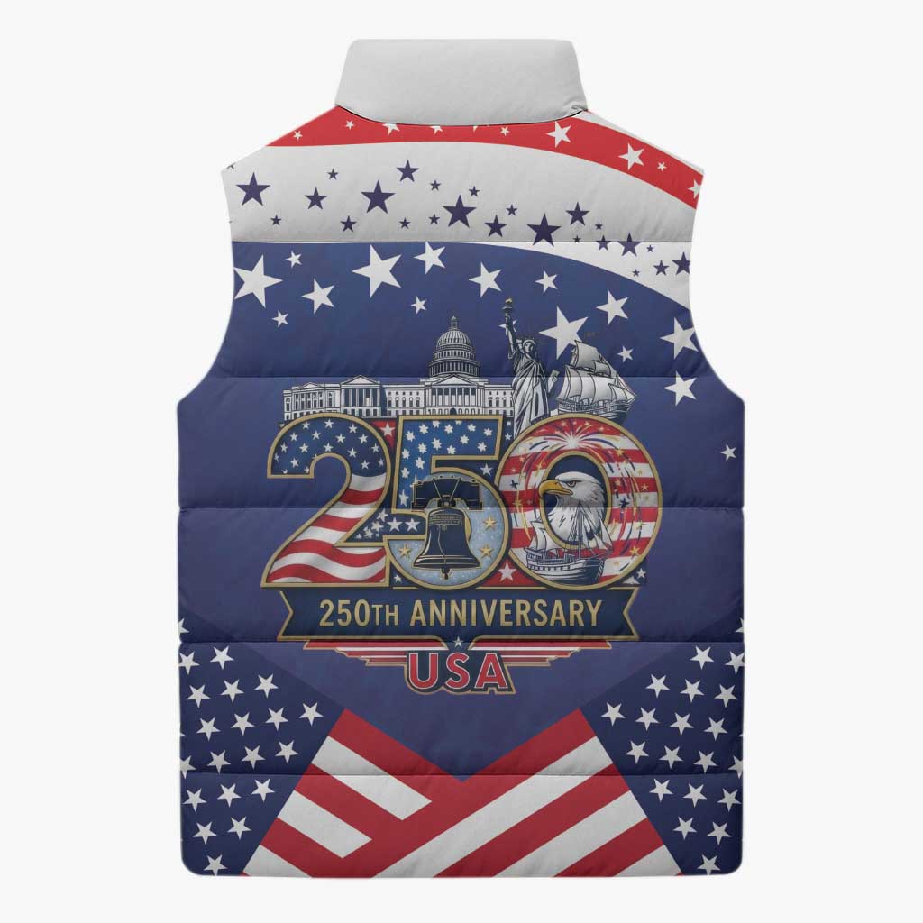 USA 250 Years of Freedom Sleeveless Puffer Jacket All American Pride