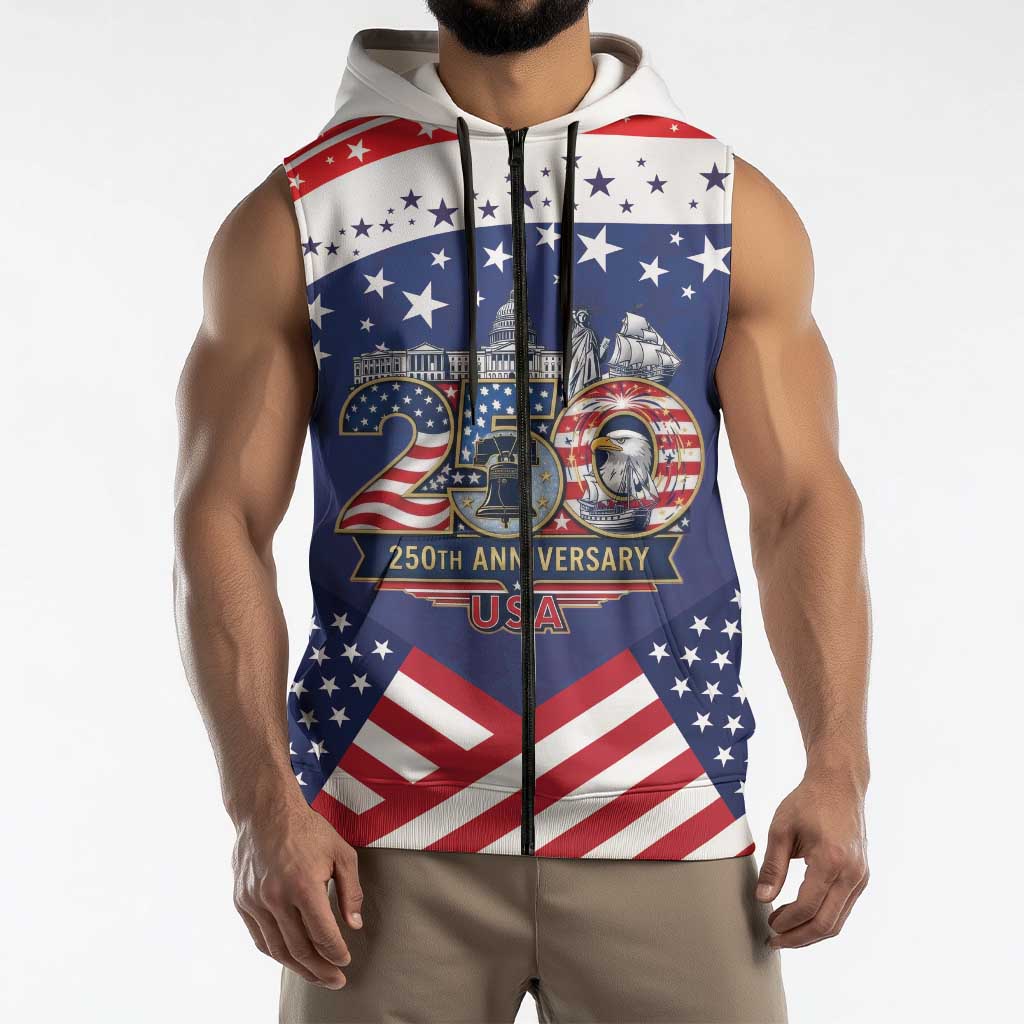 USA 250 Years of Freedom Sleeveless Zip Hoodie All American Pride