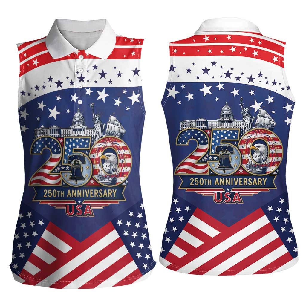 USA 250 Years of Freedom Women Sleeveless Polo Shirt All American Pride