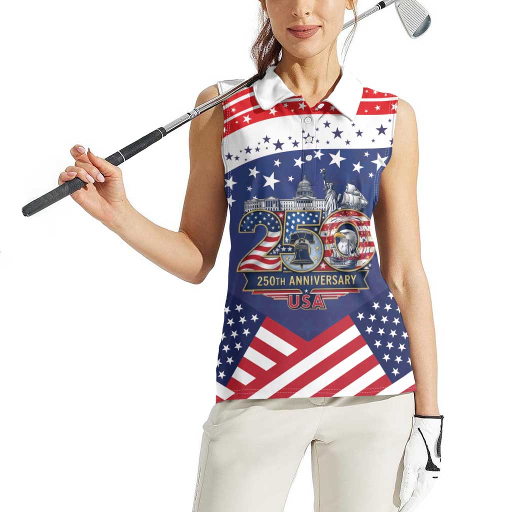 USA 250 Years of Freedom Women Sleeveless Polo Shirt All American Pride