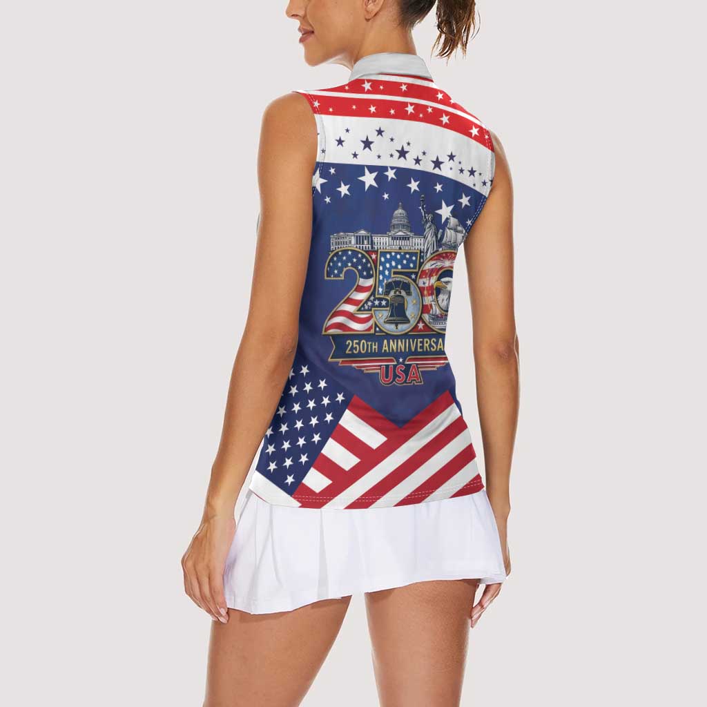 USA 250 Years of Freedom Women Sleeveless Polo Shirt All American Pride