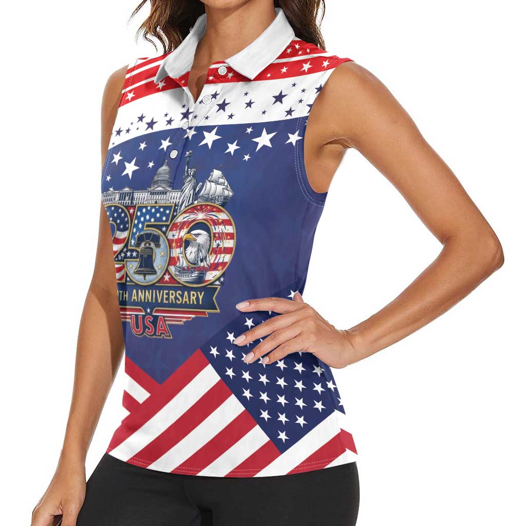USA 250 Years of Freedom Women Sleeveless Polo Shirt All American Pride
