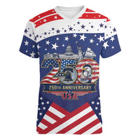 USA 250 Years of Freedom Women V-Neck T-Shirt All American Pride