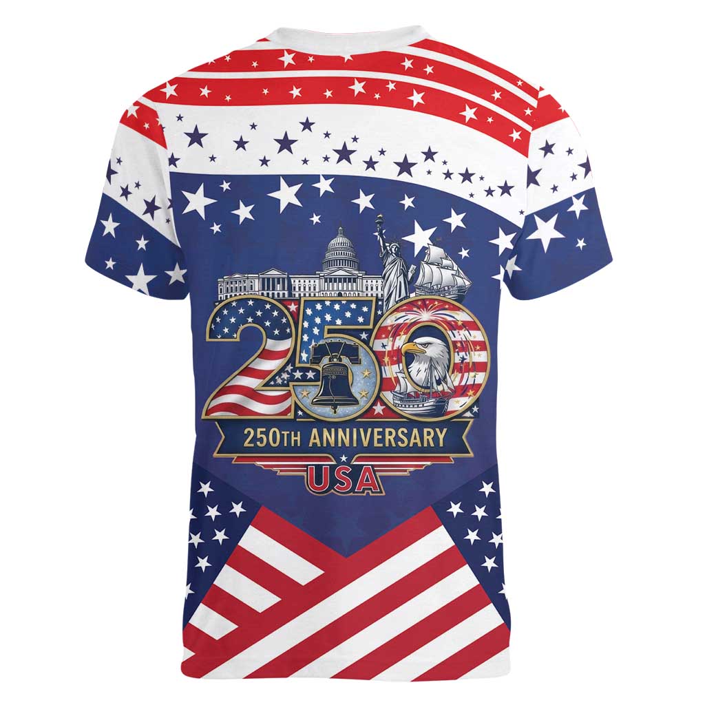 USA 250 Years of Freedom Women V-Neck T-Shirt All American Pride