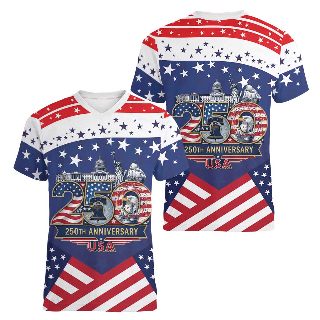 USA 250 Years of Freedom Women V-Neck T-Shirt All American Pride