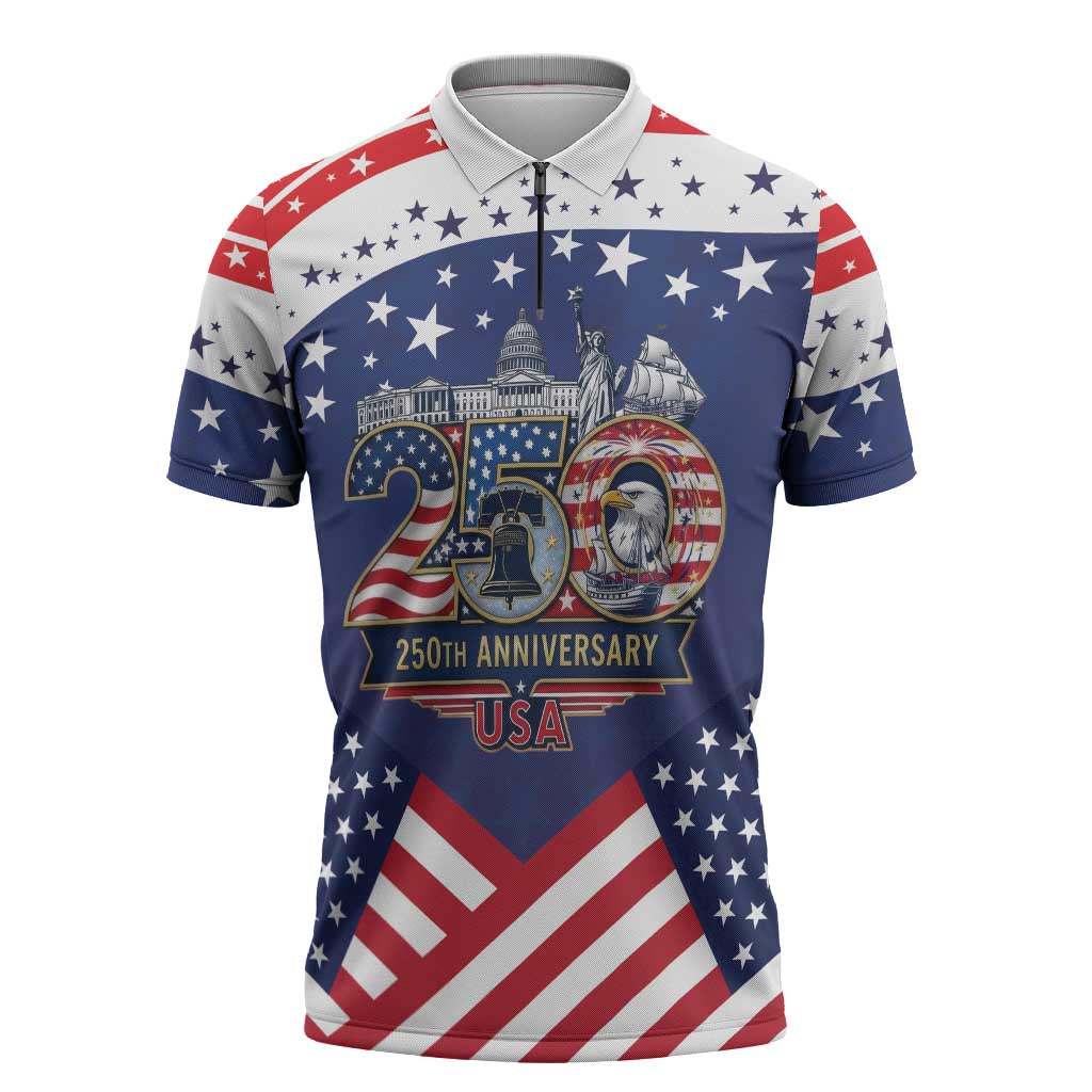 USA 250 Years of Freedom Zipper Polo Shirt All American Pride