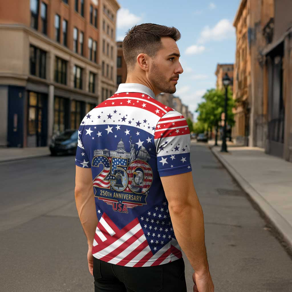 USA 250 Years of Freedom Zipper Polo Shirt All American Pride