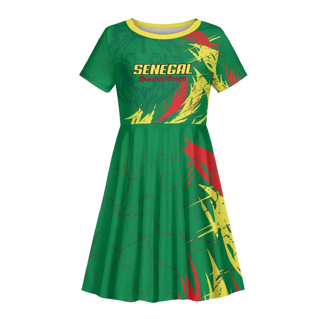 Senegal Football Pride Custom Kid Short Sleeve Dress Les Lions de la Teranga