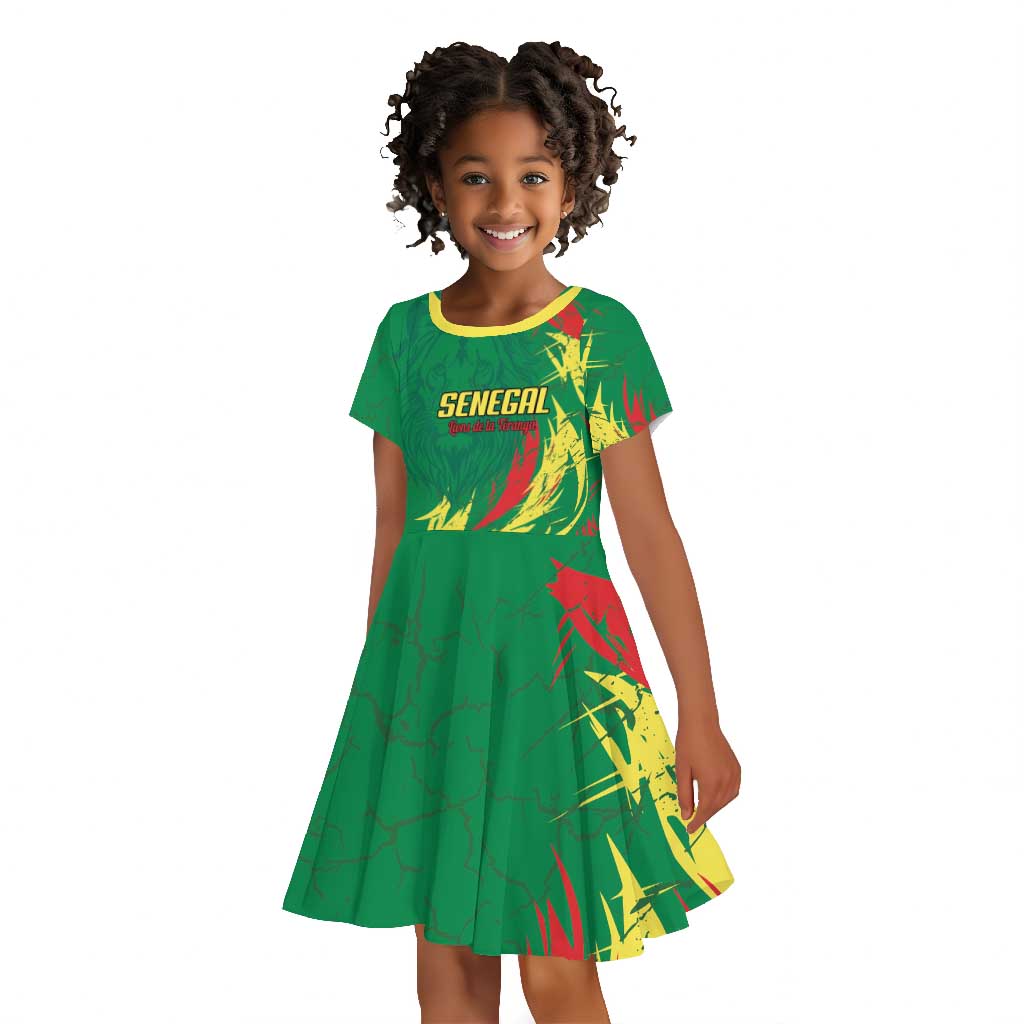 Senegal Football Pride Custom Kid Short Sleeve Dress Les Lions de la Teranga