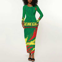 Senegal Football Pride Custom Long Sleeve Bodycon Dress Les Lions de la Teranga