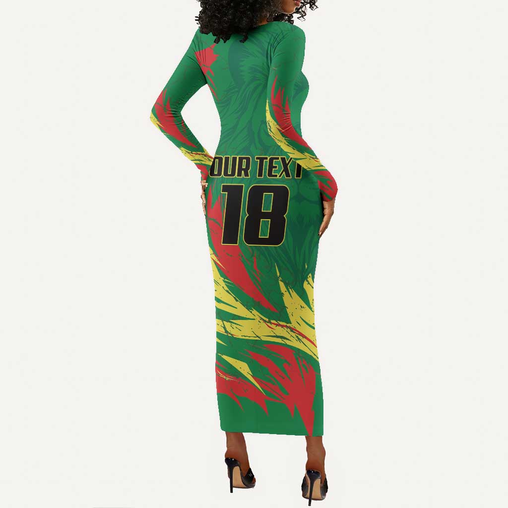Senegal Football Pride Custom Long Sleeve Bodycon Dress Les Lions de la Teranga