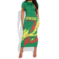Senegal Football Pride Custom Short Sleeve Bodycon Dress Les Lions de la Teranga