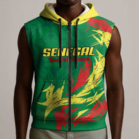 Senegal Football Pride Custom Sleeveless Zip Hoodie Les Lions de la Teranga