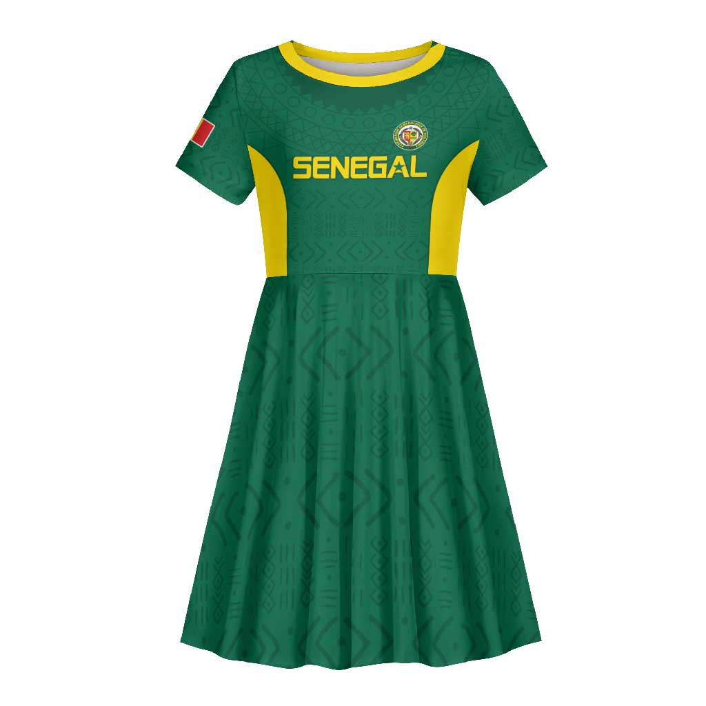 Senegal Football Custom Kid Short Sleeve Dress Pride of African Champions