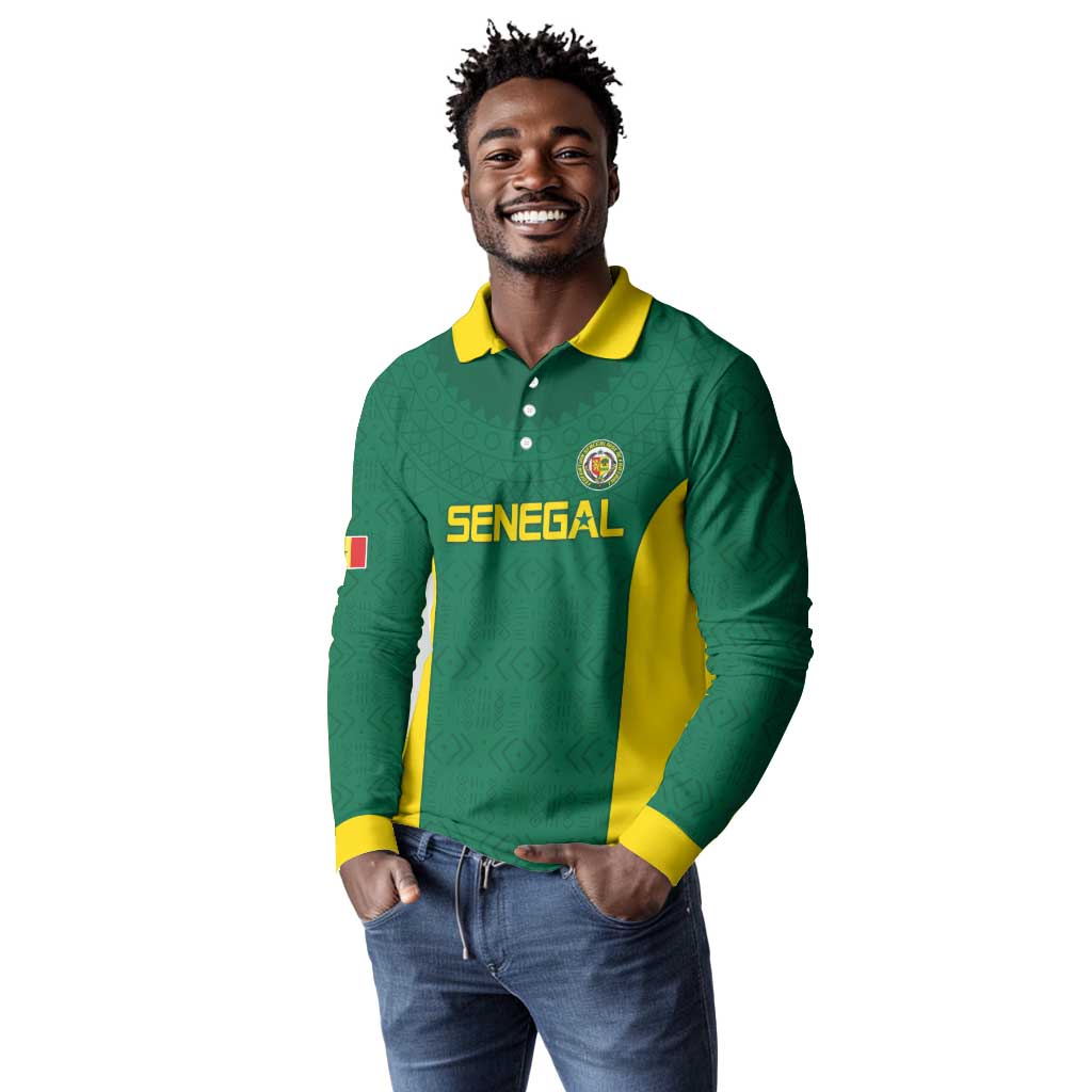 Senegal Football Custom Long Sleeve Polo Shirt Pride of African Champions