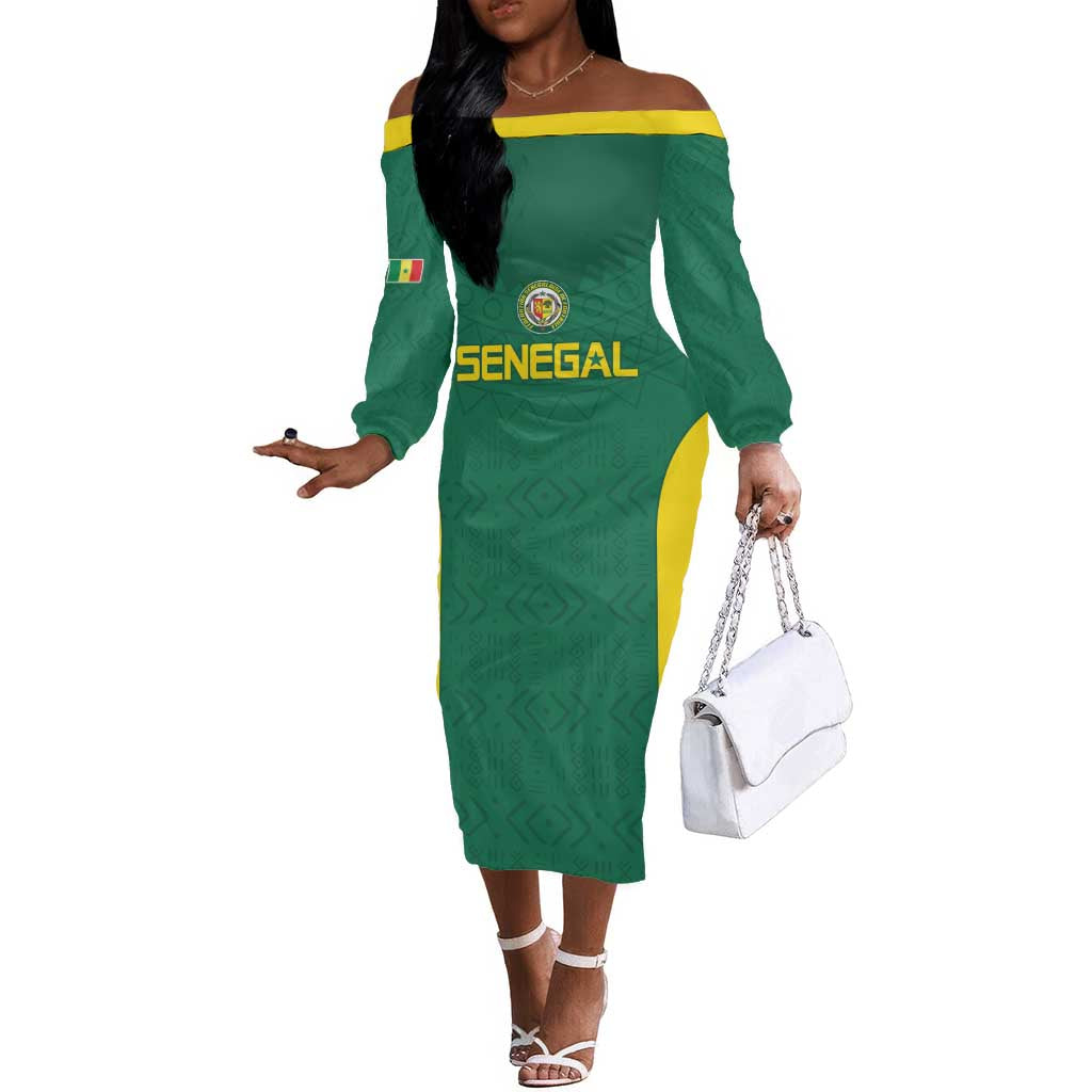 Senegal Football Custom Off The Shoulder Long Sleeve Dress Pride of African Champions