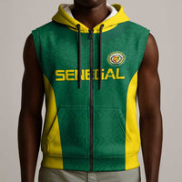 Senegal Football Custom Sleeveless Zip Hoodie Pride of African Champions
