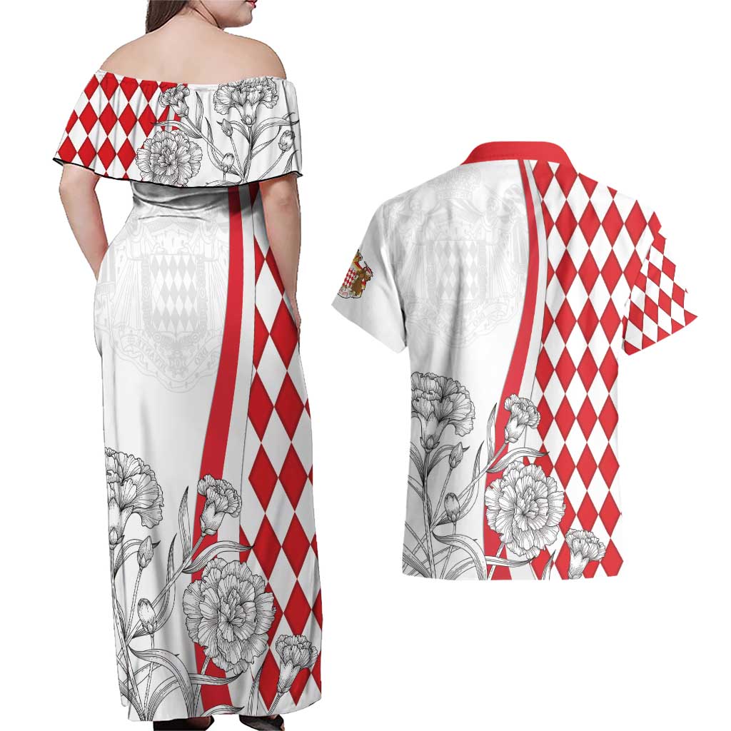 Monaco Deo Juvante Couples Matching Off Shoulder Maxi Dress and Hawaiian Shirt Lozenge Flag Style