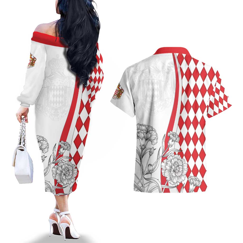 Monaco Deo Juvante Couples Matching Off The Shoulder Long Sleeve Dress and Hawaiian Shirt Lozenge Flag Style