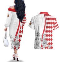 Monaco Deo Juvante Couples Matching Off The Shoulder Long Sleeve Dress and Hawaiian Shirt Lozenge Flag Style