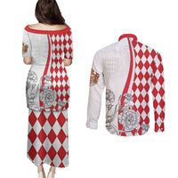 Monaco Deo Juvante Couples Matching Puletasi and Long Sleeve Button Shirt Lozenge Flag Style