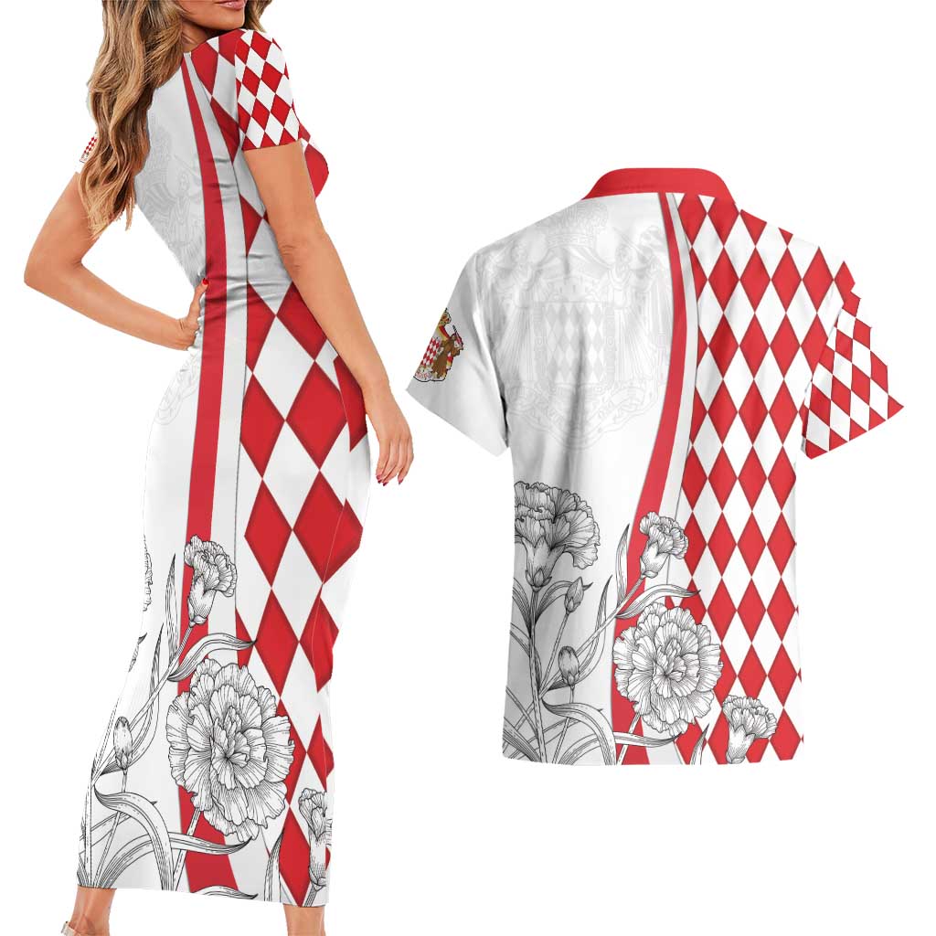 Monaco Deo Juvante Couples Matching Short Sleeve Bodycon Dress and Hawaiian Shirt Lozenge Flag Style